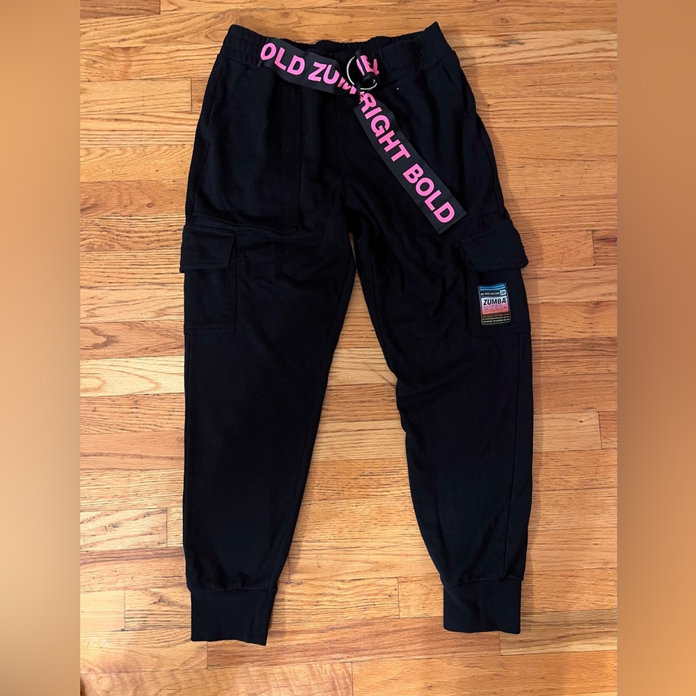 Zumba Fitness Black Joggers with Pink Bold Belt